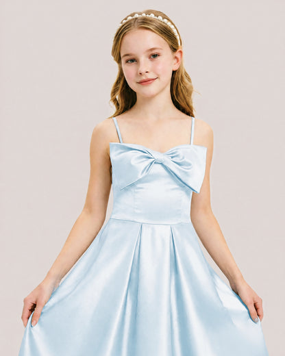 Dideyttawl Chocolate Brown Satin Spaghetti Strap Floor Length Junior Bridesmaid Dress