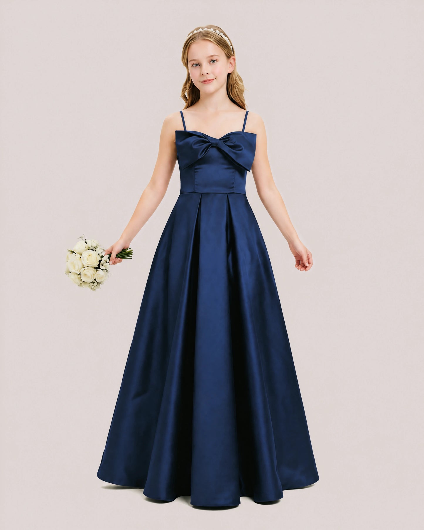 Dideyttawl Chocolate Brown Satin Spaghetti Strap Floor Length Junior Bridesmaid Dress