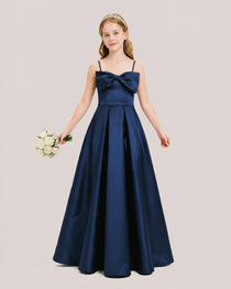Dideyttawl Chocolate Brown Satin Spaghetti Strap Floor Length Junior Bridesmaid Dress