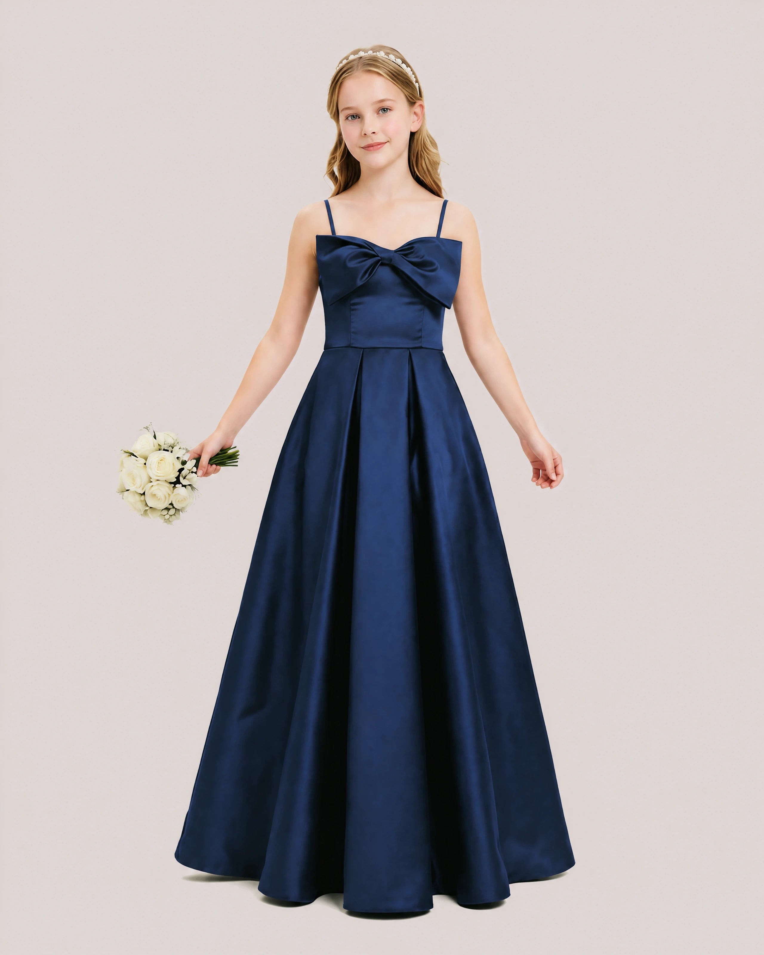 Dideyttawl Chocolate Brown Satin Spaghetti Strap Floor Length Junior Bridesmaid Dress