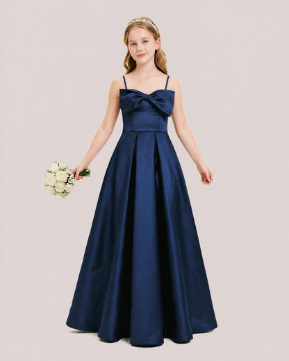 Dideyttawl Chocolate Brown Satin Spaghetti Strap Floor Length Junior Bridesmaid Dress