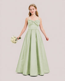 Dideyttawl Chocolate Brown Satin Spaghetti Strap Floor Length Junior Bridesmaid Dress