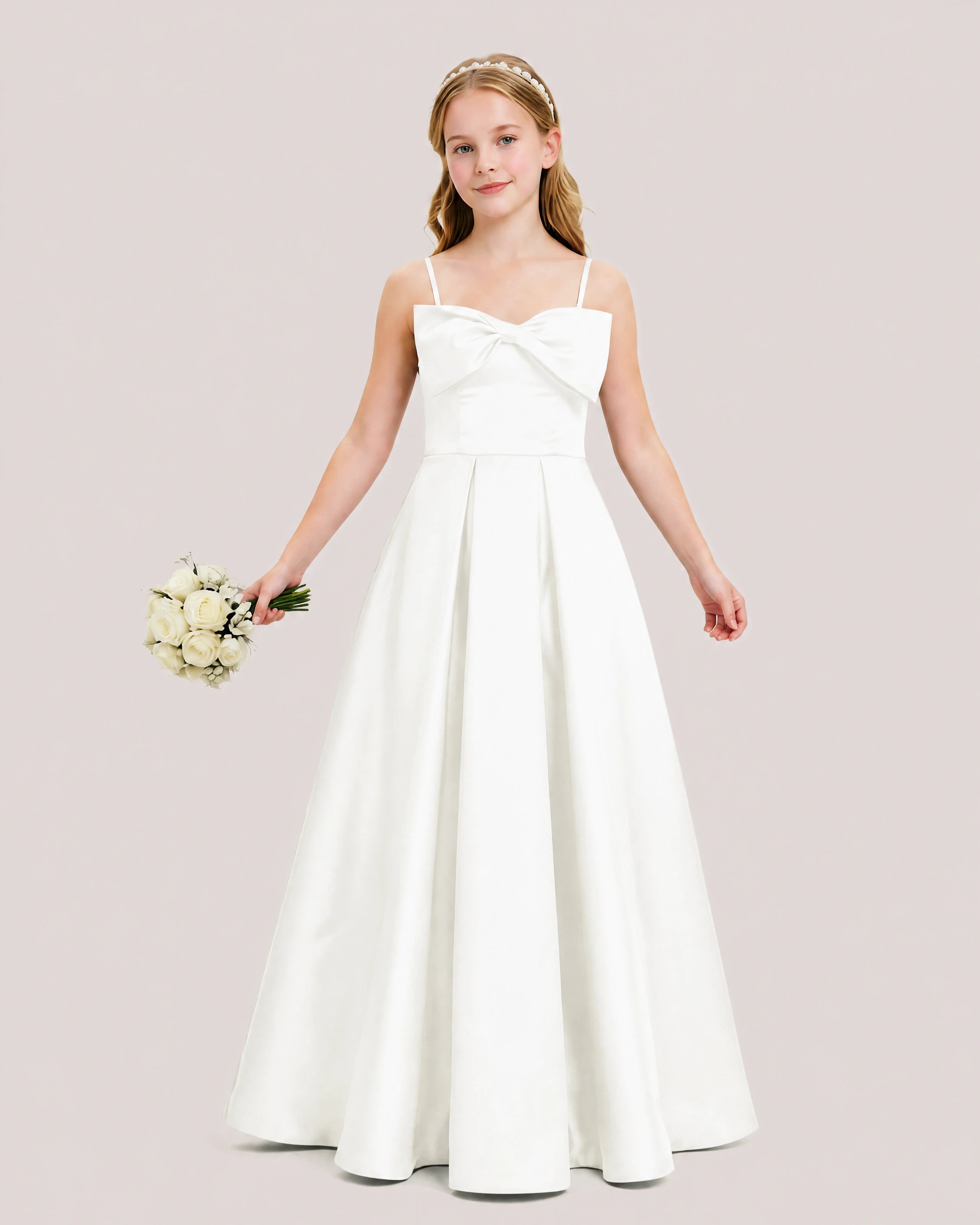 Dideyttawl Chocolate Brown Satin Spaghetti Strap Floor Length Junior Bridesmaid Dress