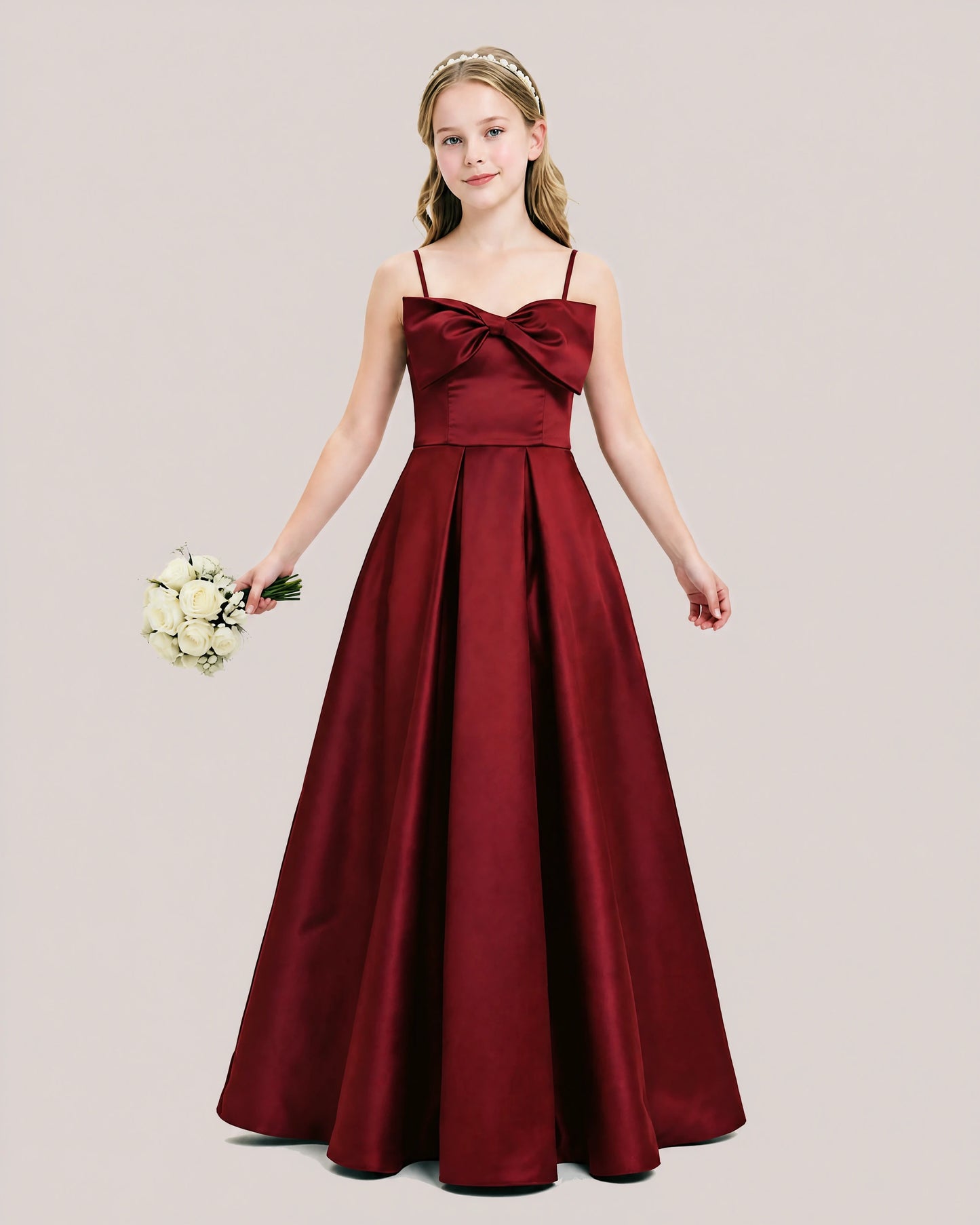 Dideyttawl Chocolate Brown Satin Spaghetti Strap Floor Length Junior Bridesmaid Dress