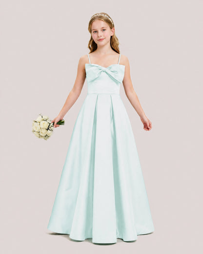 Dideyttawl Chocolate Brown Satin Spaghetti Strap Floor Length Junior Bridesmaid Dress