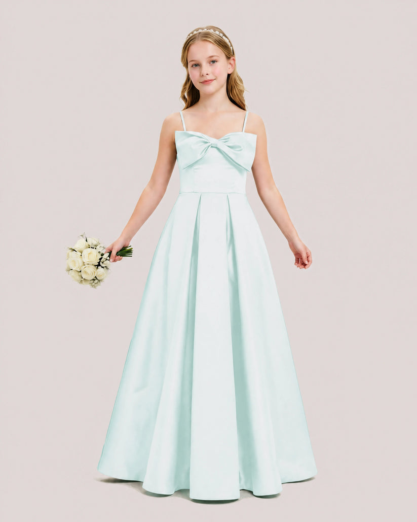 Mist Satin A-line Junior Bridesmaid Dress Front View