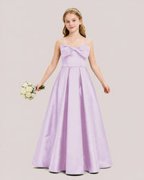 Dideyttawl Chocolate Brown Satin Spaghetti Strap Floor Length Junior Bridesmaid Dress