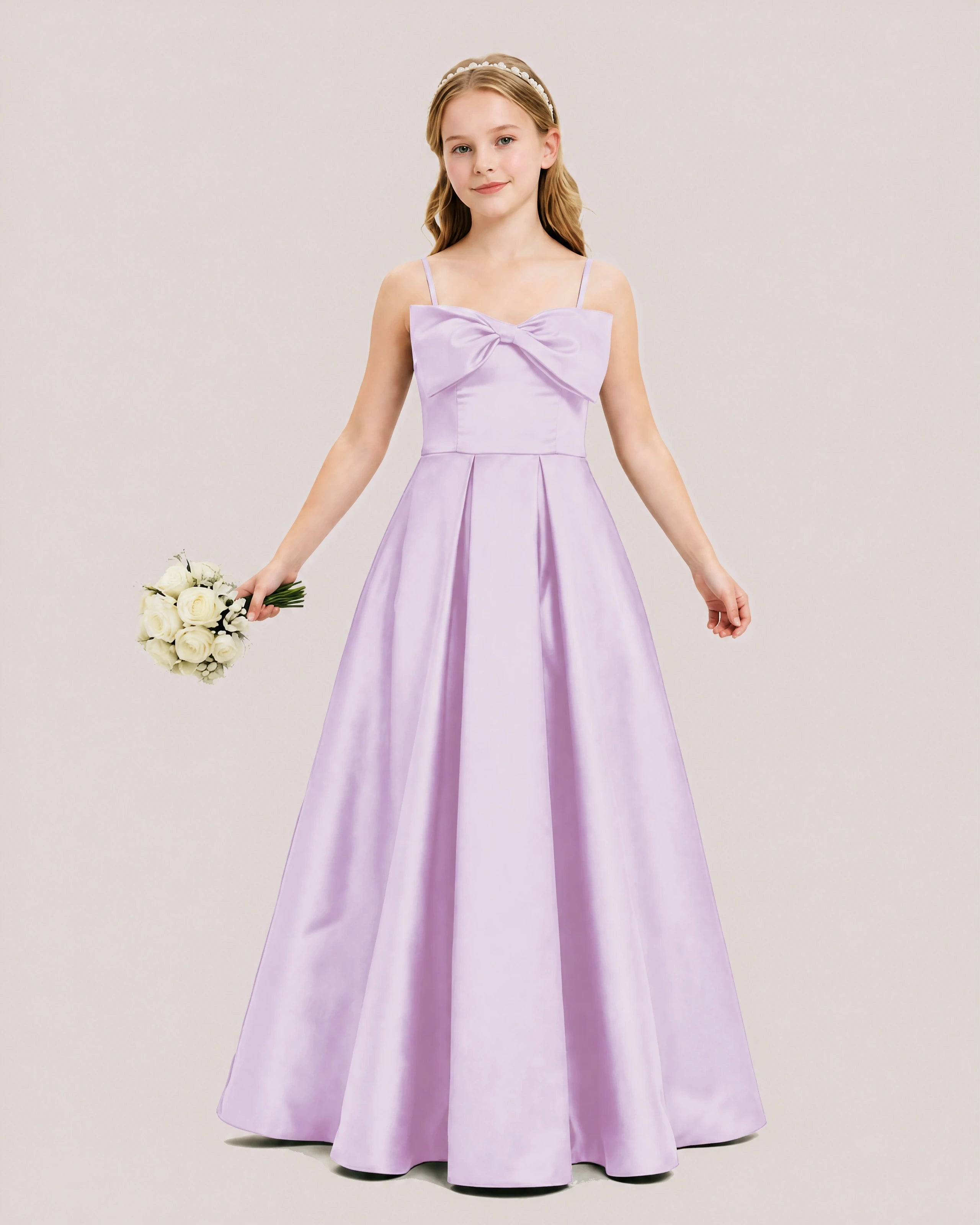 Dideyttawl Chocolate Brown Satin Spaghetti Strap Floor Length Junior Bridesmaid Dress