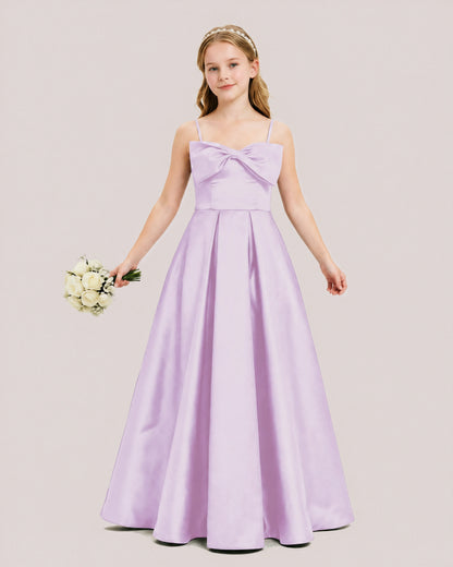 Dideyttawl Chocolate Brown Satin Spaghetti Strap Floor Length Junior Bridesmaid Dress