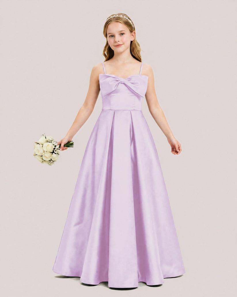 Lilac Satin A-line Junior Bridesmaid Dress Front View