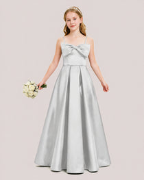 Dideyttawl Chocolate Brown Satin Spaghetti Strap Floor Length Junior Bridesmaid Dress