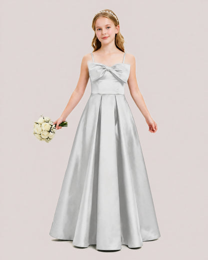 Dideyttawl Chocolate Brown Satin Spaghetti Strap Floor Length Junior Bridesmaid Dress