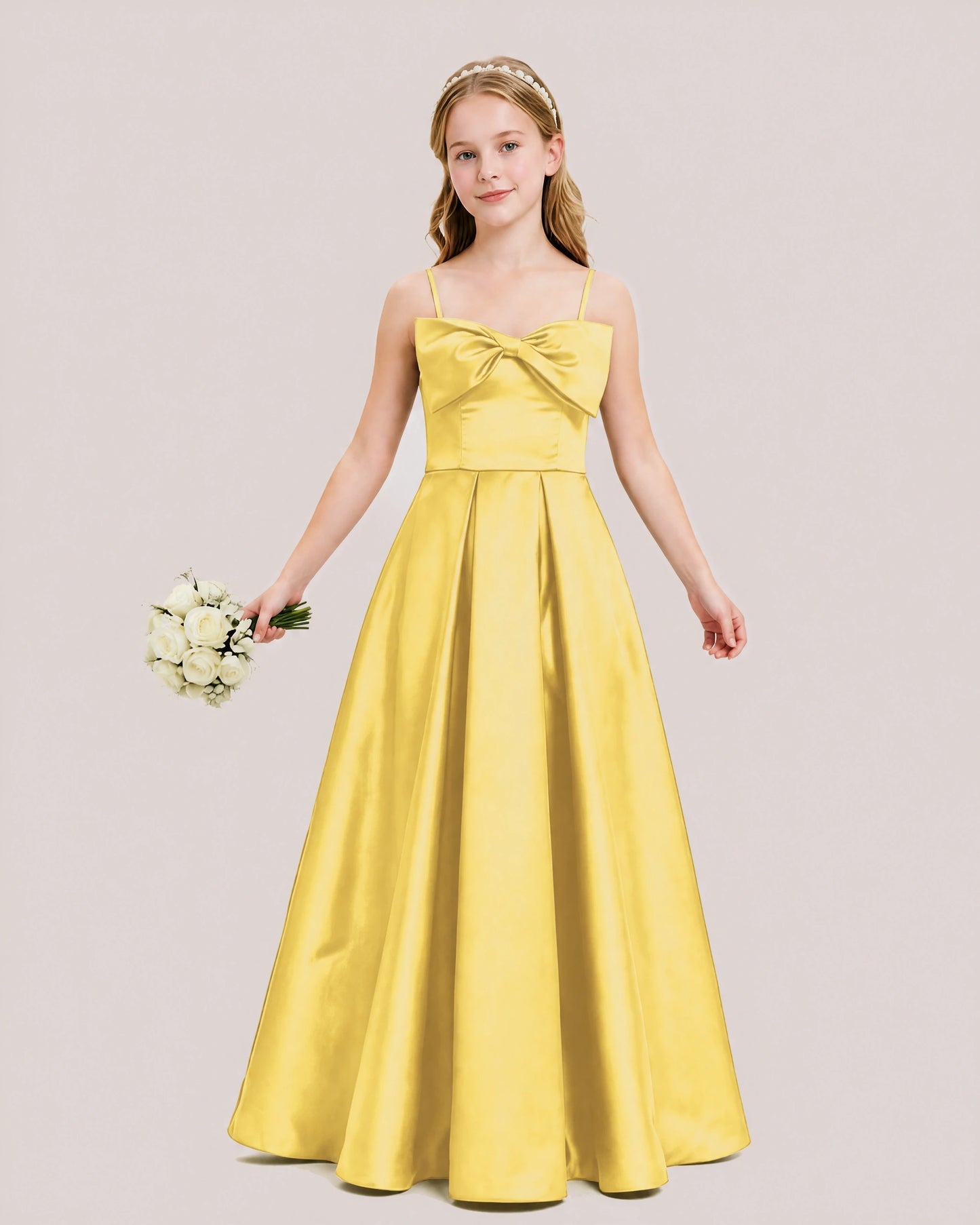 Dideyttawl Chocolate Brown Satin Spaghetti Strap Floor Length Junior Bridesmaid Dress