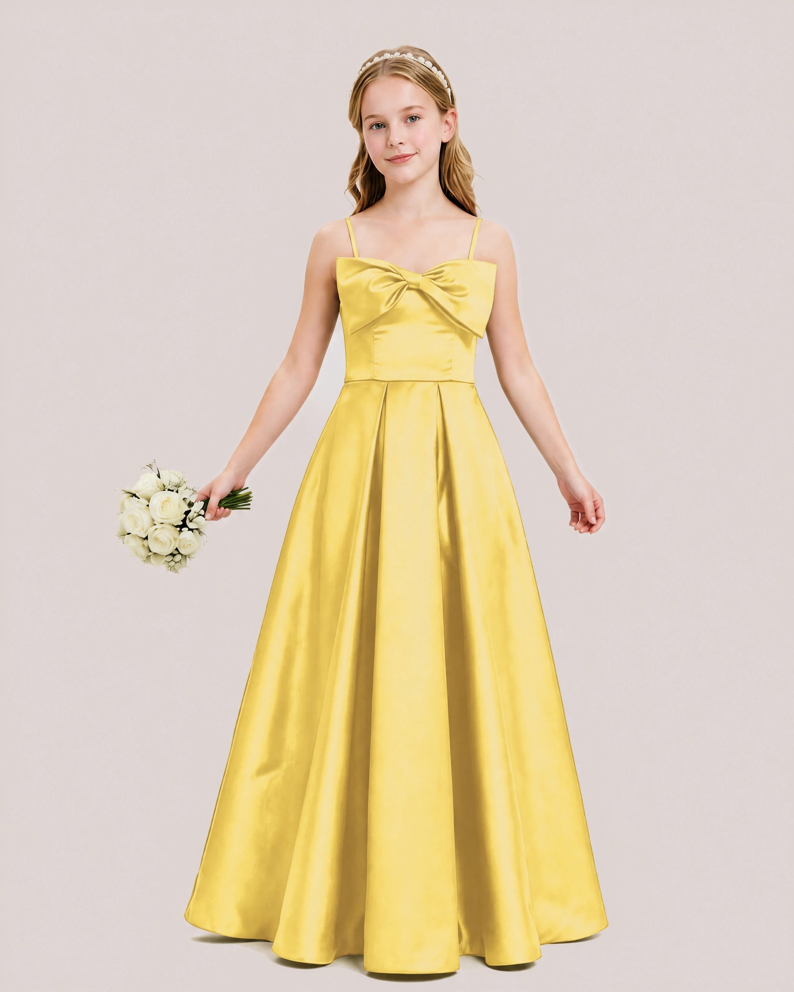 Dideyttawl Chocolate Brown Satin Spaghetti Strap Floor Length Junior Bridesmaid Dress