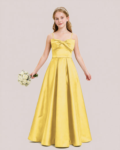 Dideyttawl Chocolate Brown Satin Spaghetti Strap Floor Length Junior Bridesmaid Dress