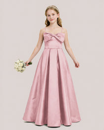 Dideyttawl Chocolate Brown Satin Spaghetti Strap Floor Length Junior Bridesmaid Dress
