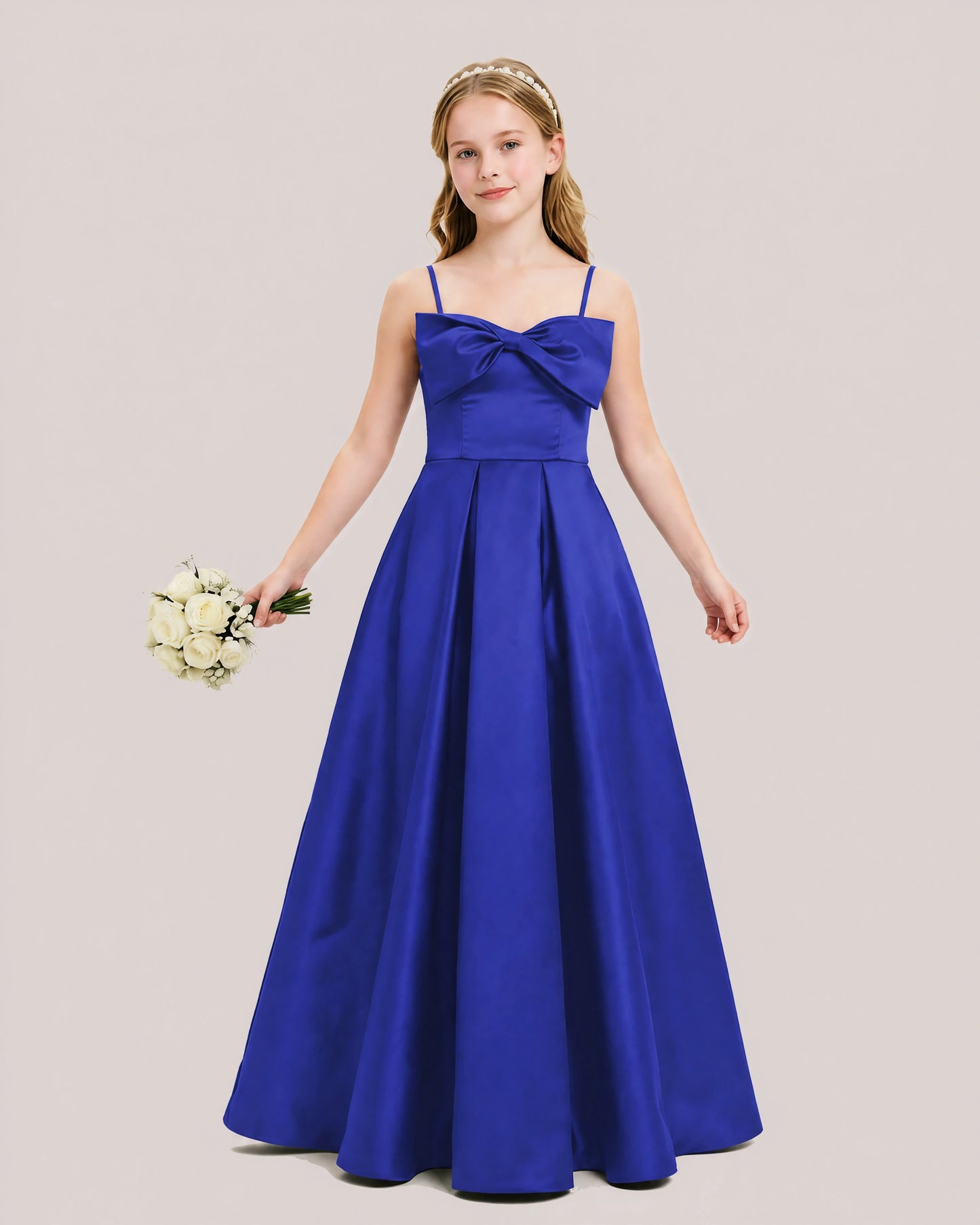 Dideyttawl Chocolate Brown Satin Spaghetti Strap Floor Length Junior Bridesmaid Dress