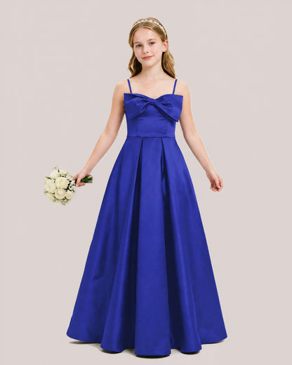 Dideyttawl Chocolate Brown Satin Spaghetti Strap Floor Length Junior Bridesmaid Dress