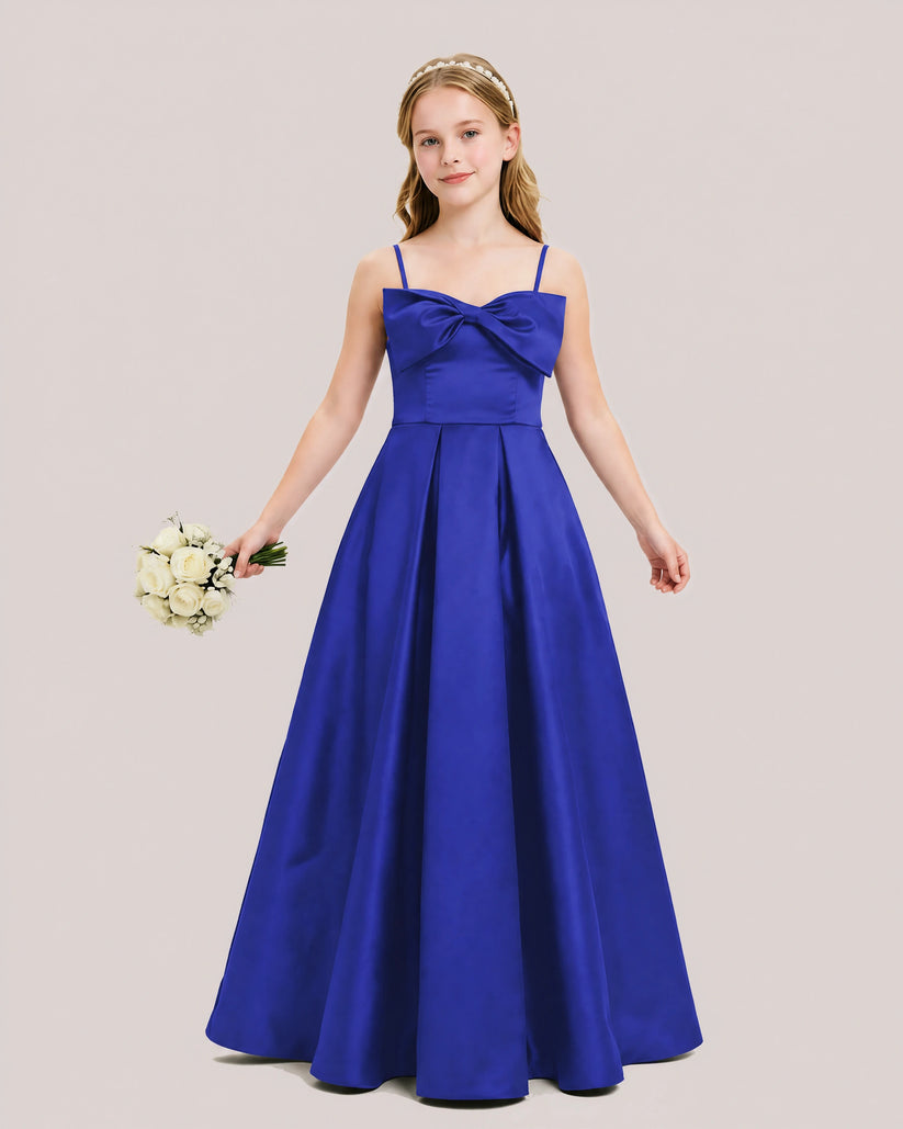 Royal Blue Satin A-line Junior Bridesmaid Dress Front View
