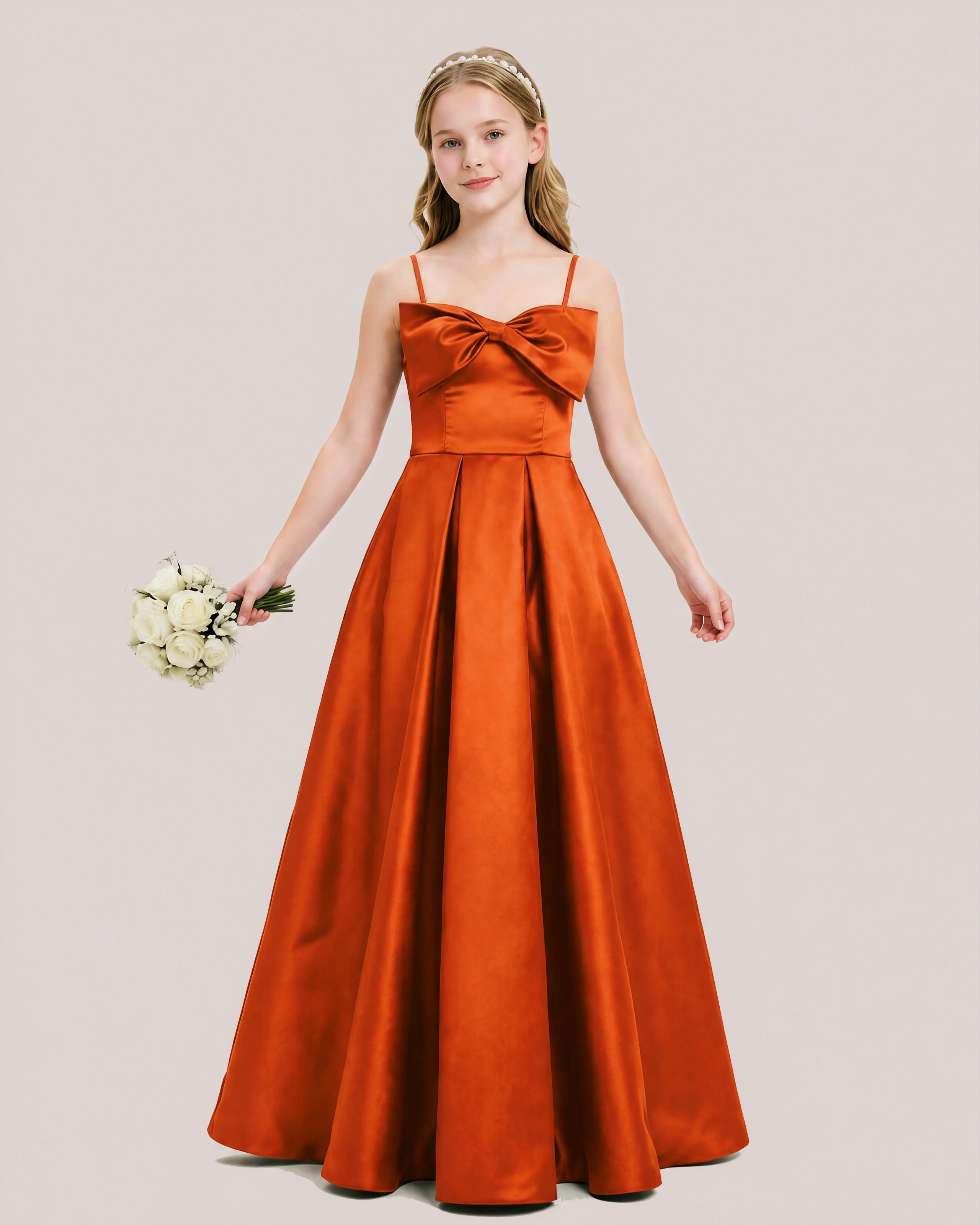 Dideyttawl Chocolate Brown Satin Spaghetti Strap Floor Length Junior Bridesmaid Dress