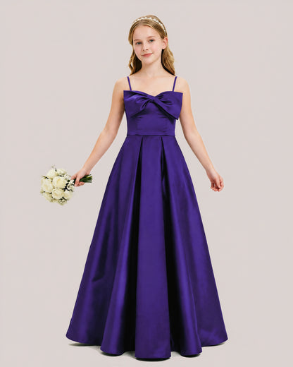 Dideyttawl Chocolate Brown Satin Spaghetti Strap Floor Length Junior Bridesmaid Dress