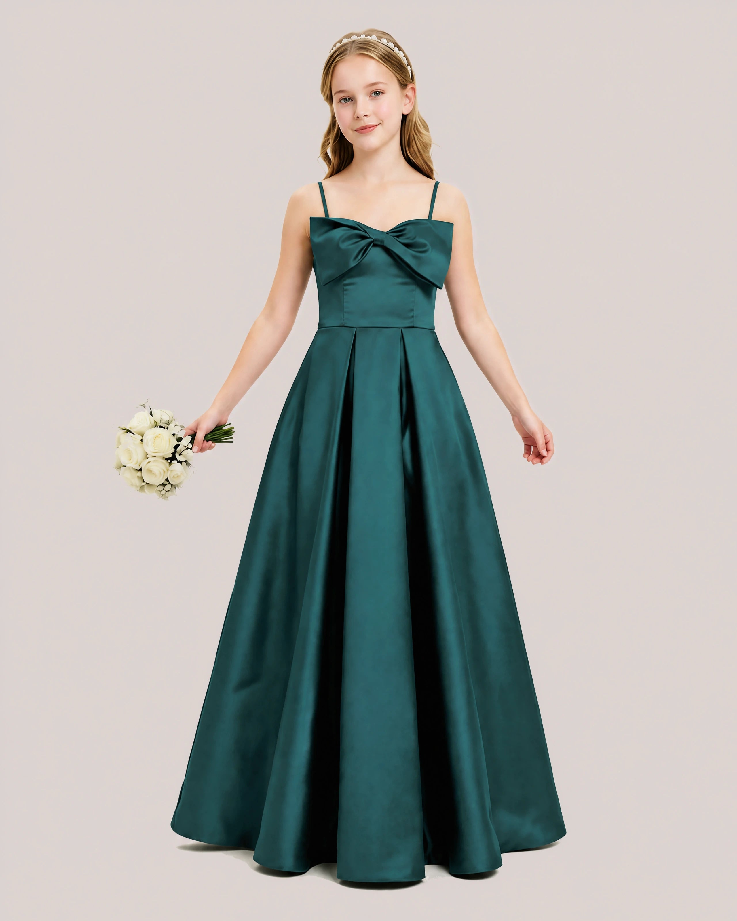 Dideyttawl Chocolate Brown Satin Spaghetti Strap Floor Length Junior Bridesmaid Dress