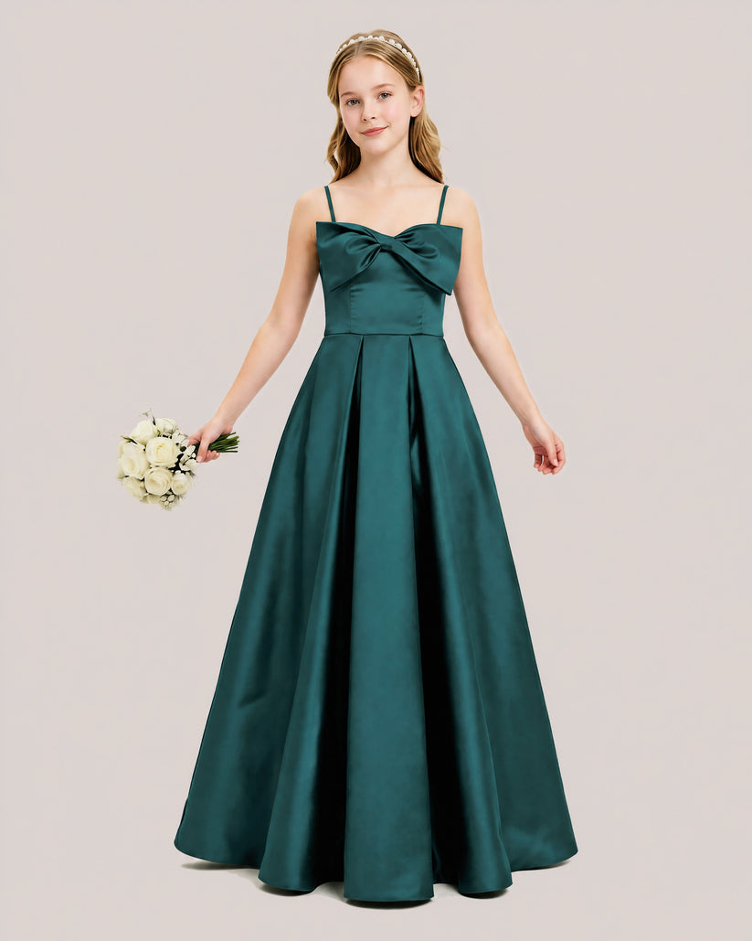 Peacock Satin A-line Junior Bridesmaid Dress Front View