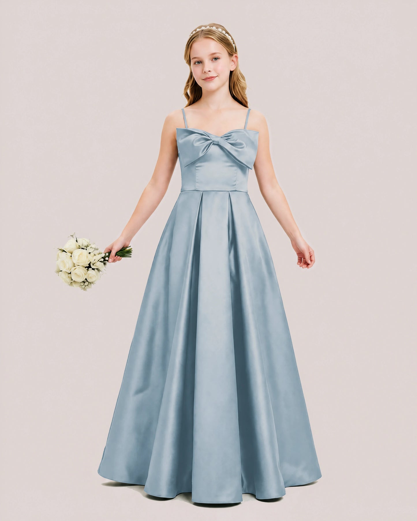 Dideyttawl Chocolate Brown Satin Spaghetti Strap Floor Length Junior Bridesmaid Dress