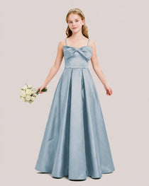Dideyttawl Chocolate Brown Satin Spaghetti Strap Floor Length Junior Bridesmaid Dress