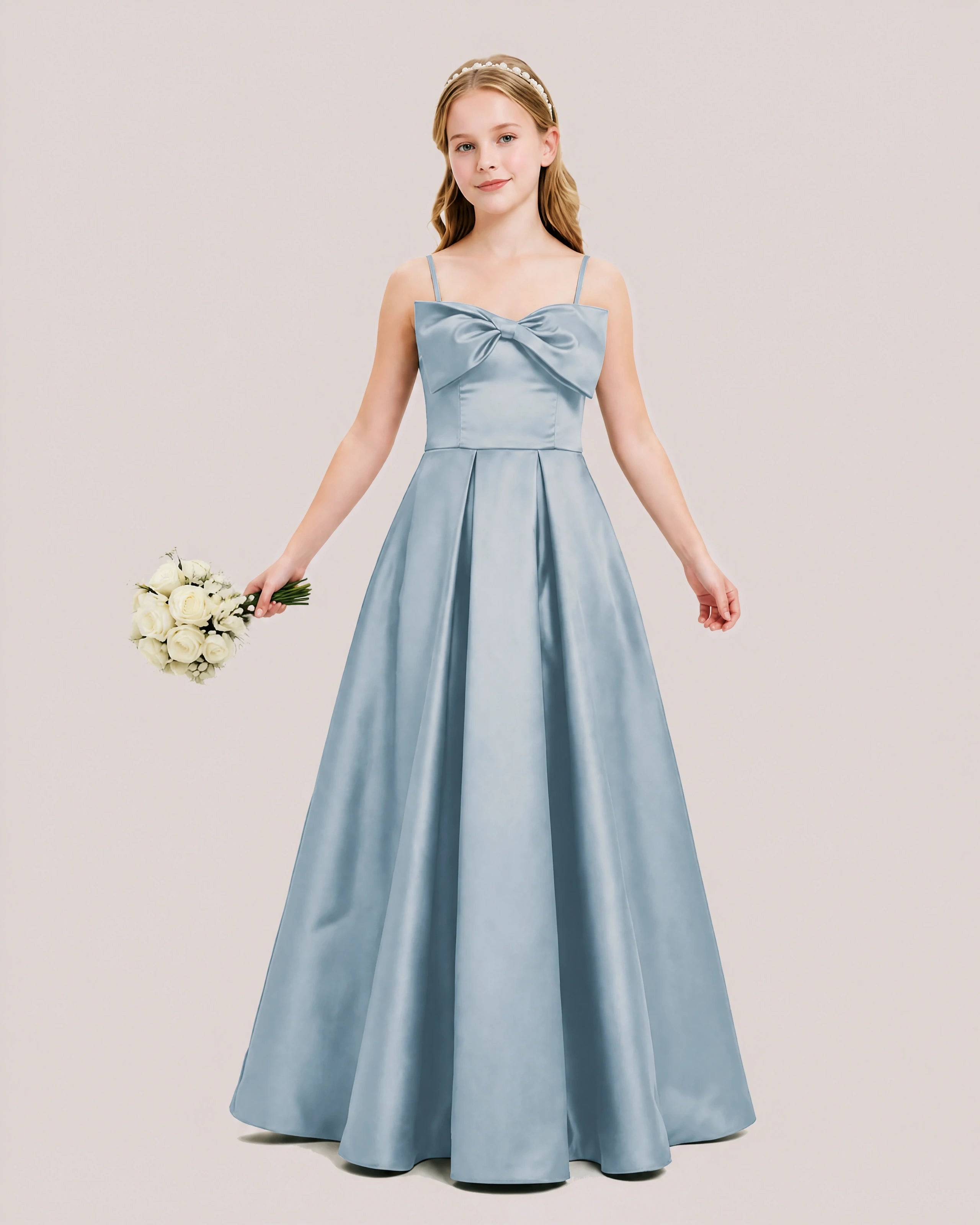 Dideyttawl Chocolate Brown Satin Spaghetti Strap Floor Length Junior Bridesmaid Dress