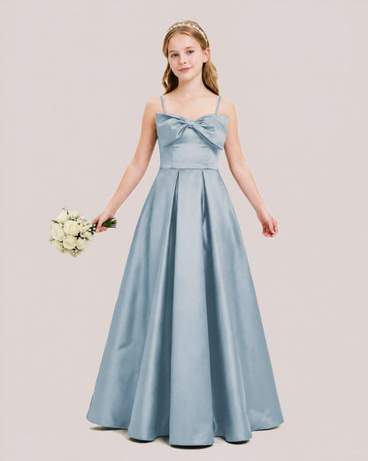 Dideyttawl Chocolate Brown Satin Spaghetti Strap Floor Length Junior Bridesmaid Dress