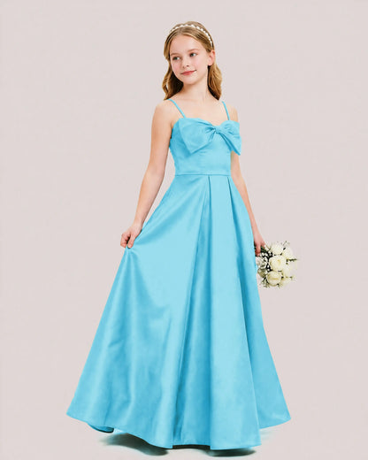 Sky Blue Satin A-line Junior Bridesmaid Dress Side View