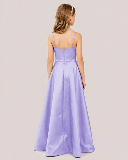 Lavender Satin A-line Junior Bridesmaid Dress Back View