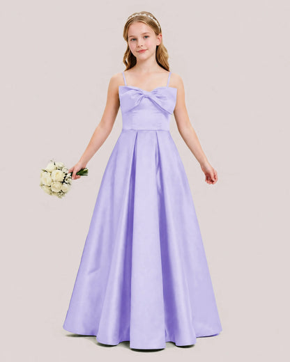 Lavender Satin A-line Junior Bridesmaid Dress Front View