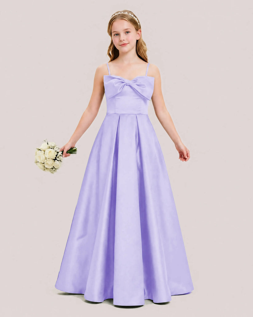 Lavender Satin A-line Junior Bridesmaid Dress Front View