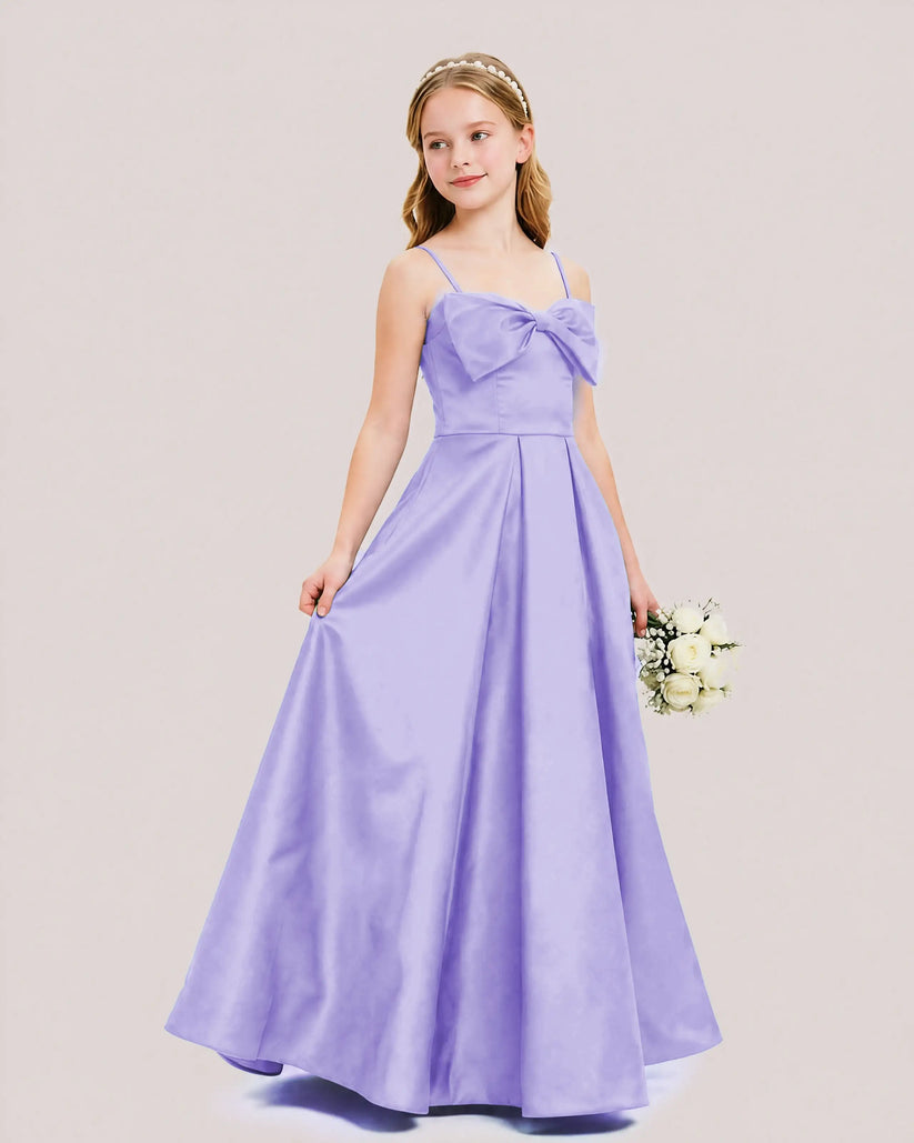 Lavender Satin A-line Junior Bridesmaid Dress Side View