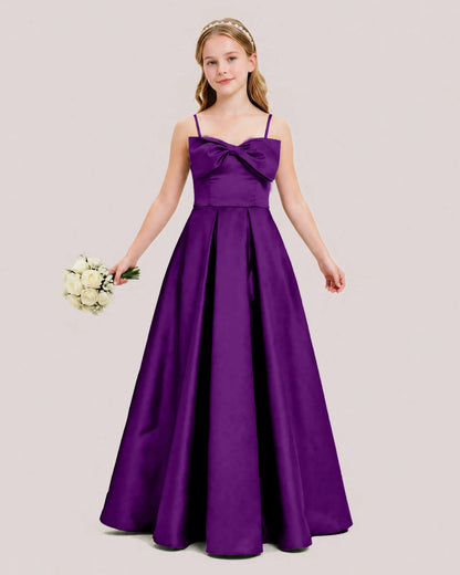 Purple Satin A-line Junior Bridesmaid Dress Side View
