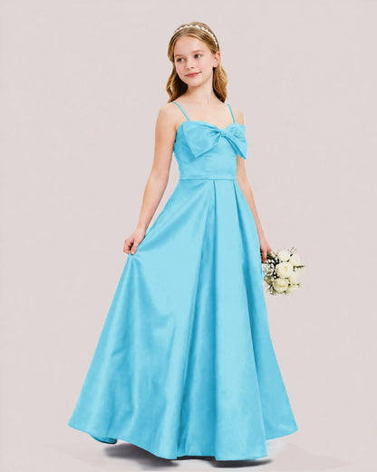 Sky Blue Satin A-line Junior Bridesmaid Dress Side View
