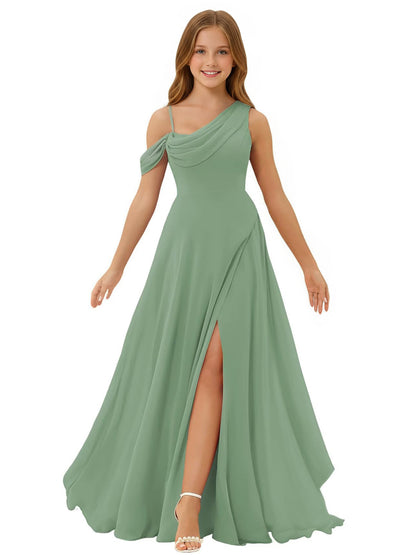 dideyttawl One Shoulder Junior Bridesmaid Dresses for Girls with Slit A-Line Chiffon Pageant Formal Party Ball Dress 2564