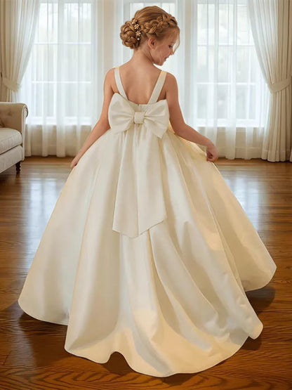 dideyttawl Big Bow Junior Bridesmaid Dresses for Wedding Satin Flower Girls Dress A-Line Princess Pageant Ball Gown Formal Party 2779