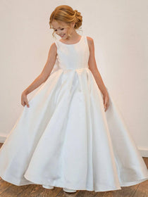 Dideyttawl Big Bow Satin Flower Girl Dress for Wedding A-Line Princess Pageant Ball Gown Formal Party