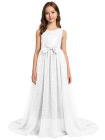 Dideyttawl Lavender Glitter Tulle Girls Formal Dress Bow Waist Princess Ball Gown