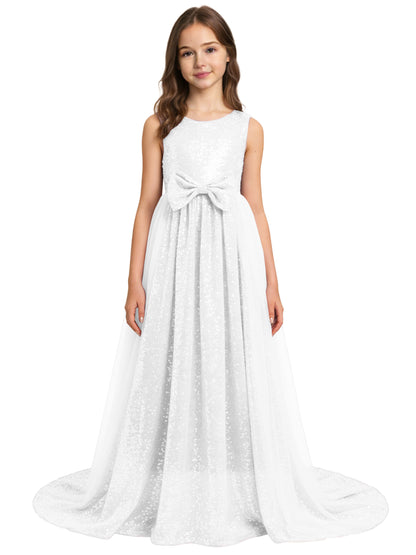 dideyttawl 2026 Flower Girls Dress Sparkly Sequins Tulle Sleeveless Prom Gown Floor Length Jr Bridesmaid Dresses 2557