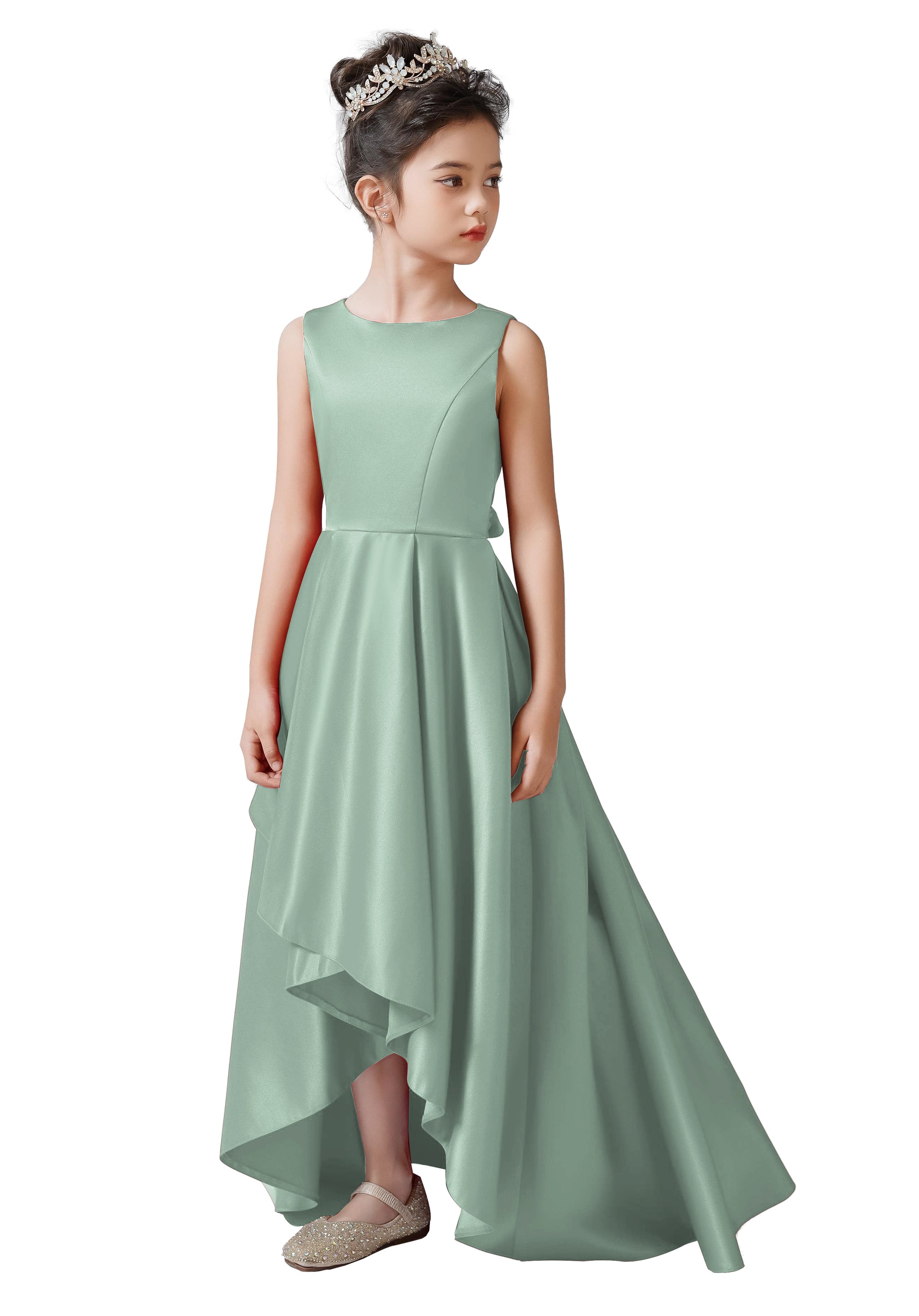 Dideyttawl High Low Satin Flower Girls Dress Sleeveless Party Prom Ball Gown Formal Special Occasion Wedding Guest Junior Bridesmaid Dress, Silver / Dideyttawl High Low Satin Flower Girls Dress Sleeveless Party Prom Ball Gown Formal Special Occasion Wedding Guest Junior Bridesmaid Dress, Silver /