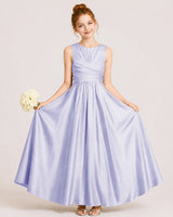 Lavender Satin A-line Junior Bridesmaid Dress Front View