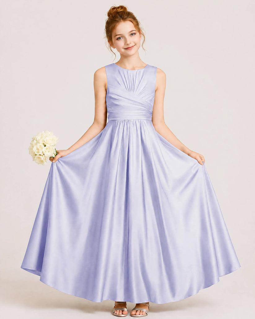  Lavender Satin A-line Junior Bridesmaid Dress Front View