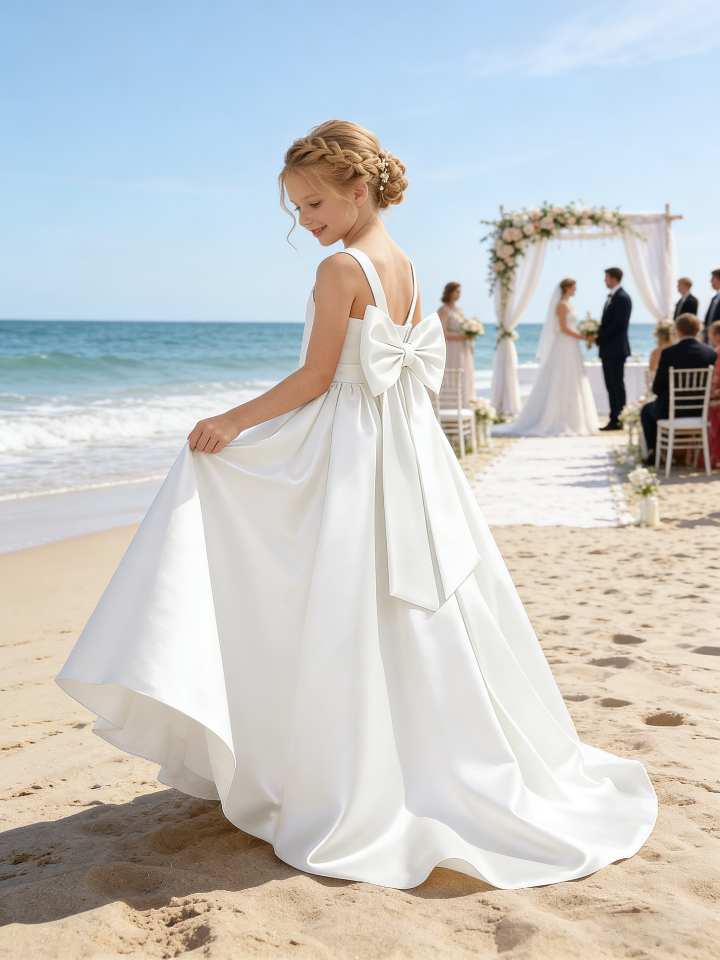 dideyttawl Big Bow Junior Bridesmaid Dresses for Wedding Satin Flower Girls Dress A-Line Princess Pageant Ball Gown Formal Party 2779