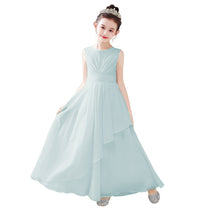 Dideyttawl White Junior Bridesmaid  Dress Chiffon Sleeveless Floor Length Gown