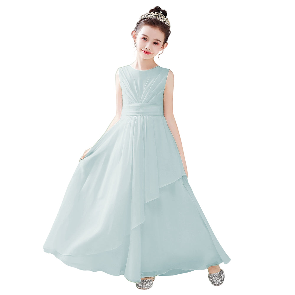 Dideyttawl White Junior Bridesmaid  Dress Chiffon Sleeveless Floor Length Gown