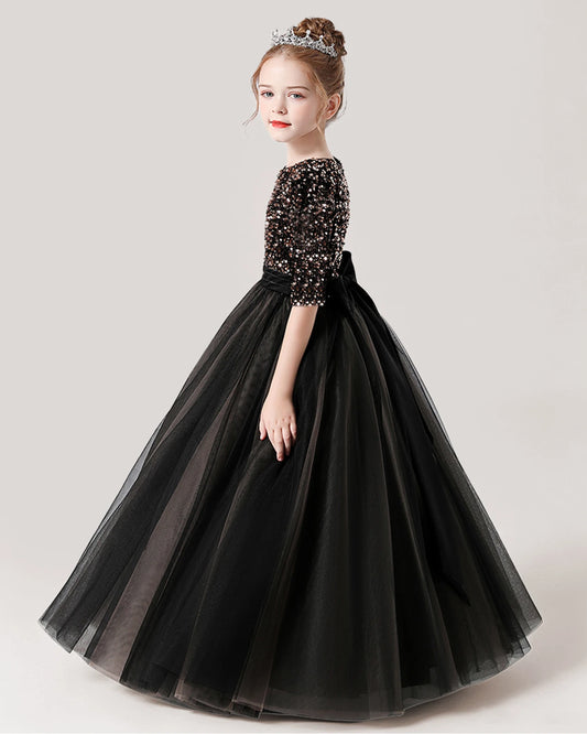 Black Tulle Ball Gown Flower Girl Dress Side View